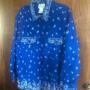 WORN ONCE! ROYAL BLUE ‘QUACKER FACTORY’ BANDANA EMBELLISHED JEAN JACKET SIZE 1X